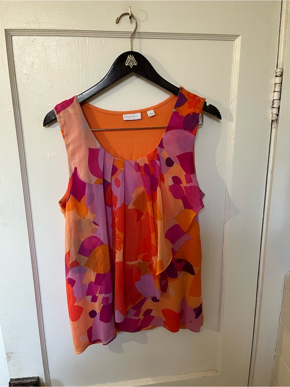 New York & Company Abstract Sleeveless Blouse - Pink Orange - Size Large